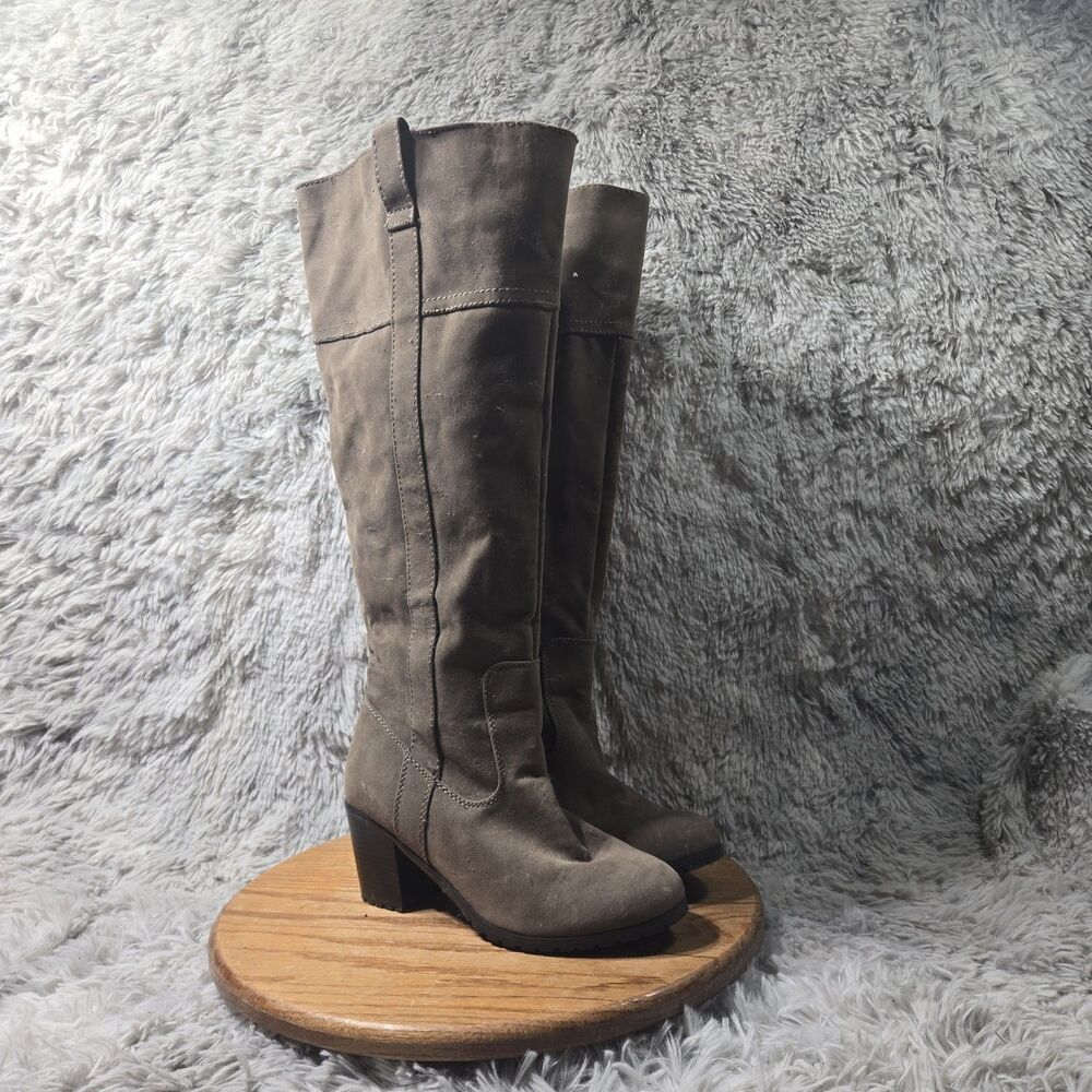 Lane Bryant Audrey Over the Knee Boots Faux Suede Taupe Women Size 8 Heeled Boot